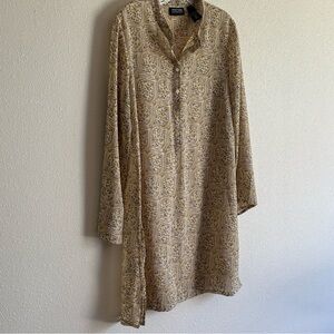 New York & Company Beige and Yellow Patterned Blouse Tunic SZ Medium